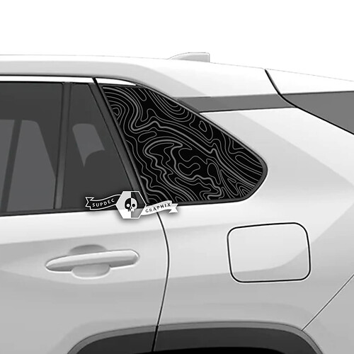 Pair Side Windows Topographic Map Decal Sticker Fits Toyota Rav4

