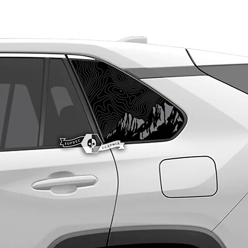 Pair Toyota Rav4 Side Windows Topographic Map Mountain Vinyl Decal Sticker