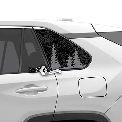 Pair Toyota Rav4 Side Windows Topographic Map Forest Vinyl Decal Sticker