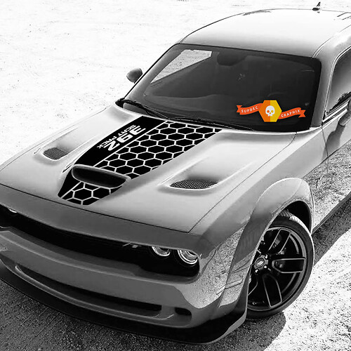Dodge Challenger 392 Scat Pack Honeycomb Hood Hemi Hood Blackout Vinyl Decal Sticker