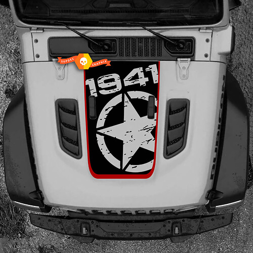 Hood Jeep 1941 Wrangler Distressed Star Black Ops Oscar Mike Hood Vinyl Stickers Decal 2 Colors