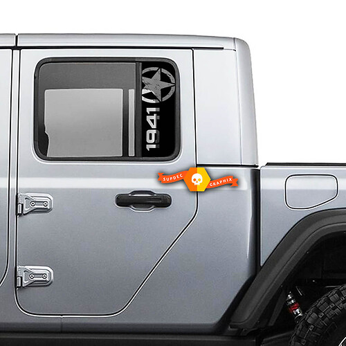 Pair Jeep 1941 Window Army Star Destroyed Gladiator Wrangler Doors Vinyl Stickers Decal
