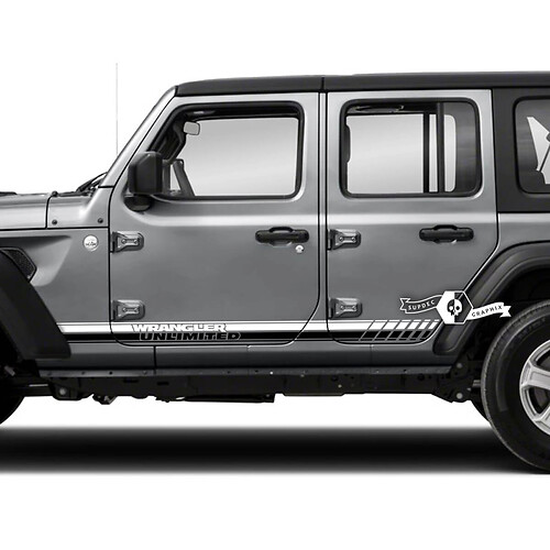 2  Jeep Wrangler Unlimited Doors Fender Side Logo Stripe 2 Colors Vinyl Sticker Decal