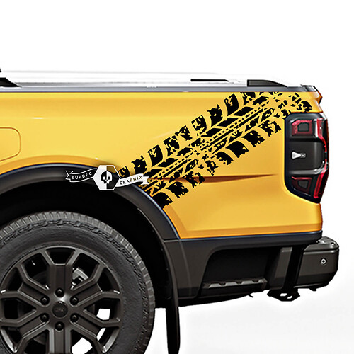 Pair Ranger Raptor Destroyed Tire Tracks Bed Side Vinyl Stickers Decals