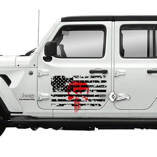 Punisher USA Flag Logo Bed Side Doors Vinyl Stickers Decals