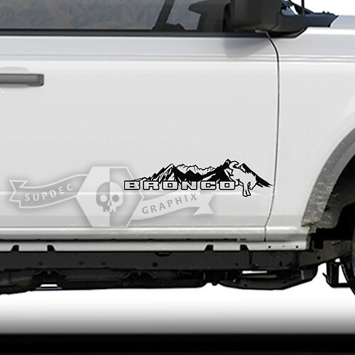 Pair Ford Bronco Doors Mountains Bronco Logo Vinyl Decal Sticker Graphics