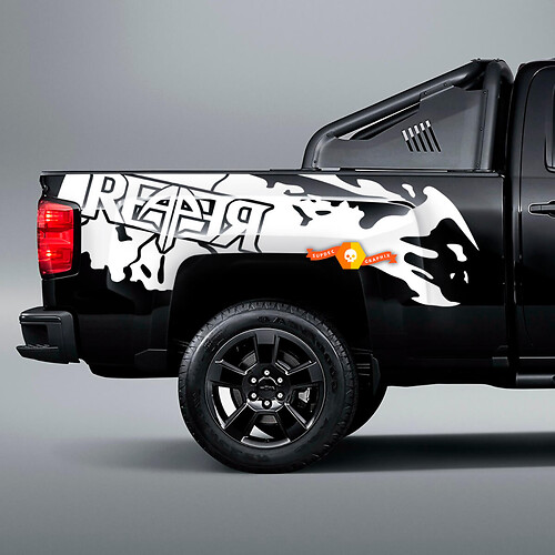 Pair Reaper Side Splash Bed Logo For Any Truck Vinyl Sticker Decal Graphic