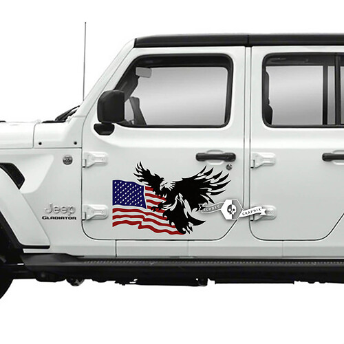 Pair of Jeep Gladiator Side Door USA Flag Bald Eagle  Stickers Decals Vinyl Graphics Stripe