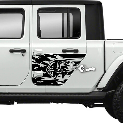 Pair of Jeep Gladiator Side Door USA Flag Tiger Stickers Decals Vinyl Graphics Stripe