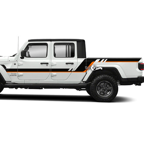 Pair Jeep Gladiator Side Doors Bed Fender Stripes Style Vinyl Decal Sticker Graphics kit 2 Colors
