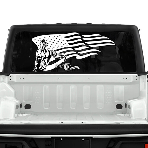Jeep Gladiator Rear Window Flag USA Horse Stickers Decals Vinyl Graphics Stripe