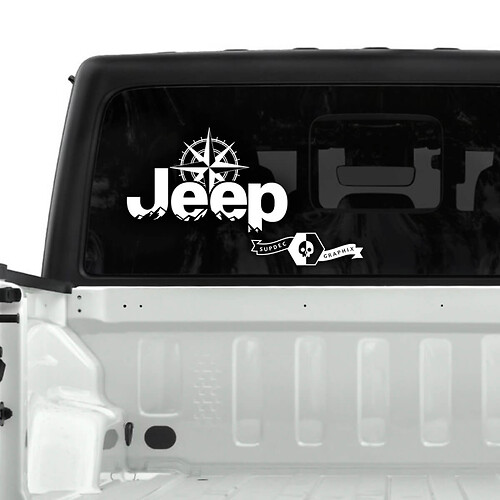 Jeep Gladiator Rear Window Forest Mountains Compass Stickers Decals Vinyl Graphics 