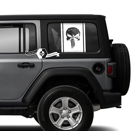 Pair of Jeep Wrangler Unlimited Side Door Window Punisher Stickers Decals Trim Vinyl Graphics Stripe