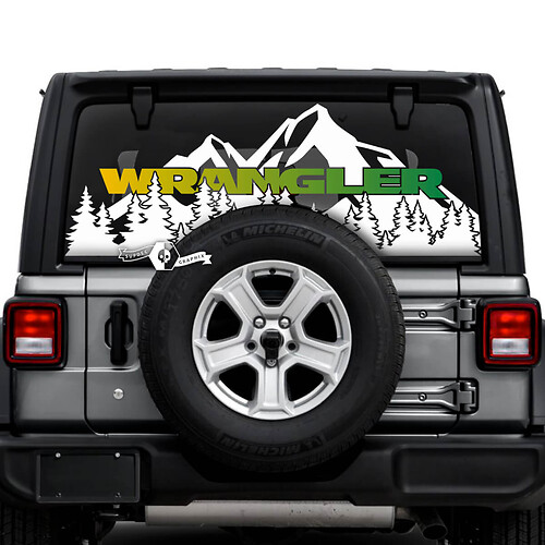 Jeep Wrangler Unlimited Rear Window Mountains Forest Stickers Decals Vinyl Graphics