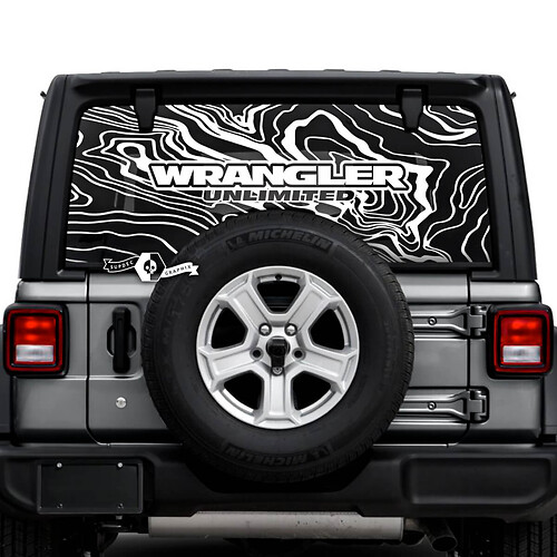 Jeep Wrangler Unlimited Rear Window Topographic Map Logo Stickers Decals Vinyl Graphics