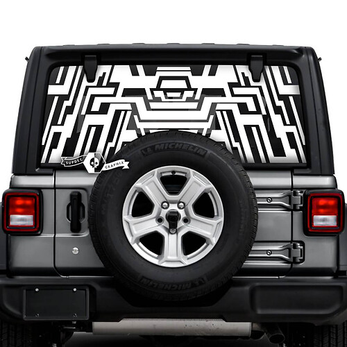 Jeep Wrangler Unlimited Rear Window Geometry Logo Stickers Decals Vinyl Graphics