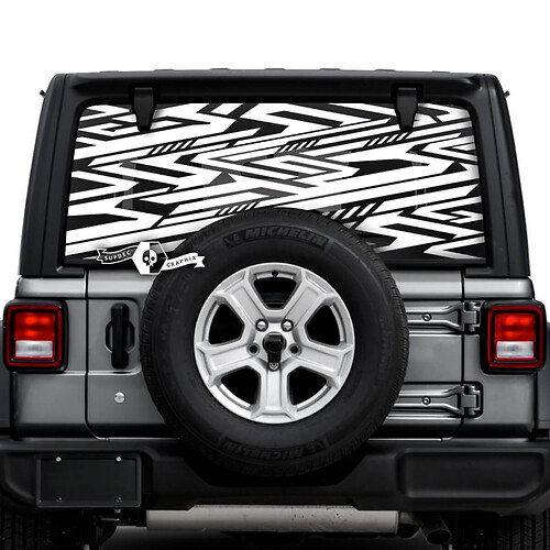 Jeep Wrangler Unlimited Rear Window Geometry Line Logo Stickers Decals Vinyl Graphics