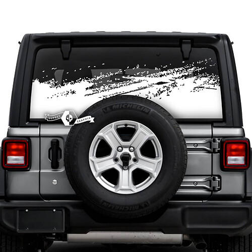 Jeep Wrangler Unlimited Rear Window Mud Splash Destroyed Stickers Decals Vinyl Graphics