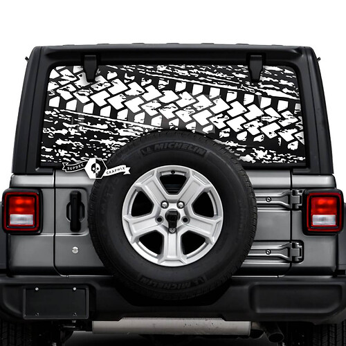 Jeep Wrangler Unlimited Rear Window Mud Splash Destroyed Tire Track Stickers Decals Vinyl Graphics