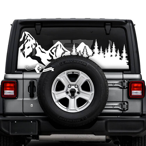 Jeep Wrangler Unlimited Rear Window Mud Splash Mountains Forest Tire Track Stickers Decals Vinyl Graphics