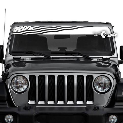 Jeep Wrangler Unlimited Windshield Flag USA Stickers Decals Vinyl Graphics