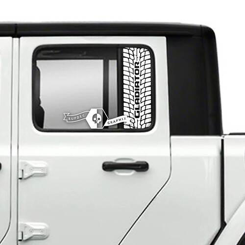 Pair Jeep Gladiator Doors Window Tire Track  Destroyed  Stickers Decals Vinyl Graphics