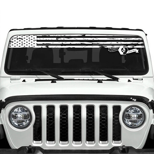 Jeep Gladiator Windshield USA Flag Destroyed Stickers Decals Vinyl Graphics