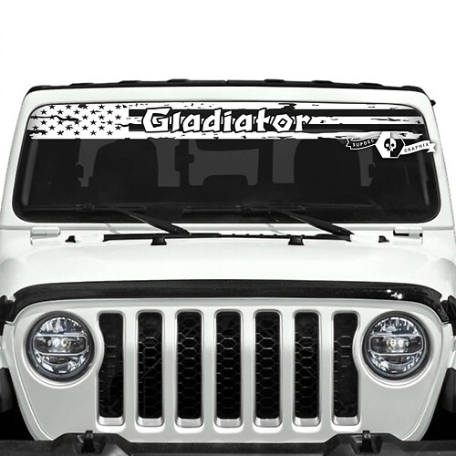 Jeep Gladiator Windshield USA Flag Destroyed Logo Stickers Decals Vinyl Graphics
