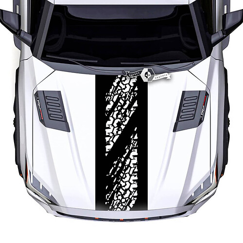 Toyota Sequoia Hood Tire Track Off Road Mud Wrap Destroyed Vinyl Stickers Decal fit Toyota Sequoia 