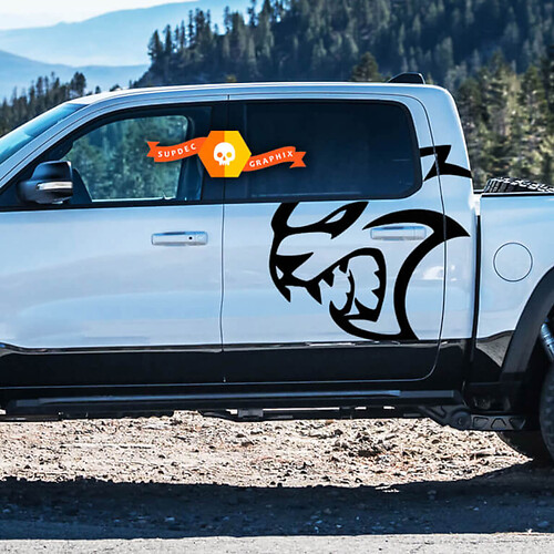 Pair Dodge Ram TRX Hellcat Head 2021+ Rear Doors Logo Truck Vinyl Sticker Decal Graphic