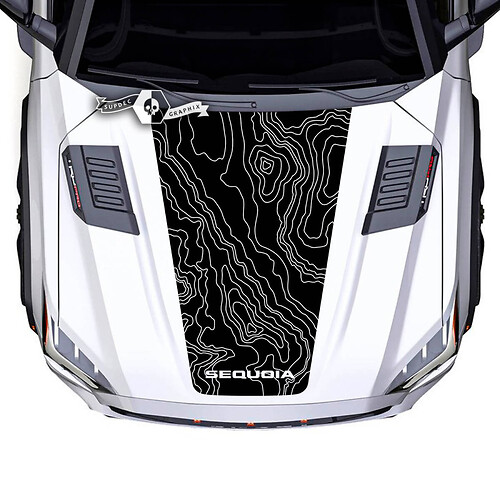 Toyota Sequoia Hood Topographic Map Logo Vinyl Stickers Decal fit to Toyota Sequoia 