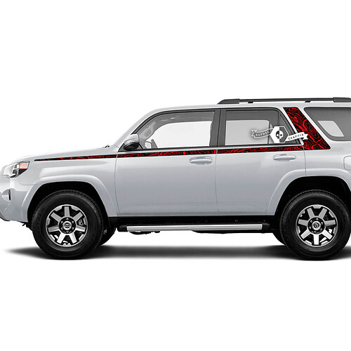 Body Doors Stripes Lines Topographic Style Side Window Vinyl Sticker Decal fit to Toyota 4Runner 13-24 TRD Fifth generation 2 Colors