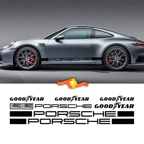 2 Porsche 911 Porsche Carrera IROC GoodYear Racing Rocker Panel Side Stripes Doors Kits Decal Sticker 