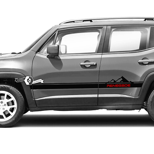 Pair Jeep Renegade Side Doors Stripes Mountains  Graphic Vinyl Decals Sticker 2 Colors