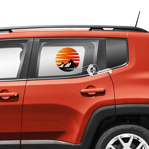 Pair Jeep Renegade ପାଇକ୍ ପାଇକ୍ Fender Doors Window Mountains SunSet Retro Graphic Vinyl Decals Sticker - Colored
