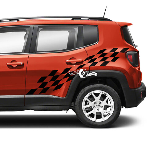 Pair Jeep Renegade Side Doors Fender Checkered Flag Graphic Vinyl Decals Sticker