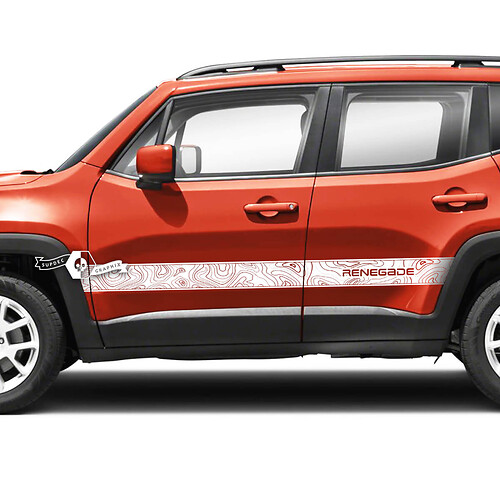 Pair Jeep Renegade Side Rocker Panel Flag Topographic Map Graphic Vinyl Decals Sticker