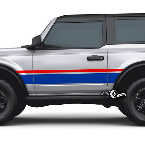 2x Set of 2 Doors Ford Bronco Side Decals Wide Dual Stripes Stickers for Ford Bronco 2 Colors