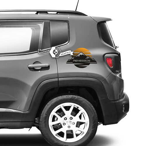 Pair Jeep Renegade Fender Mountain Side Logo Sunset Retro Old School Graphic Vinyl Decal Sticker Gradient