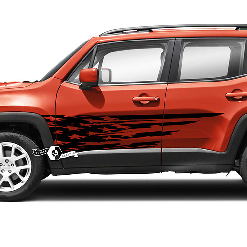 Pair Jeep Renegade Doors USA Flag Destroyed Graphic Vinyl Decal Sticker