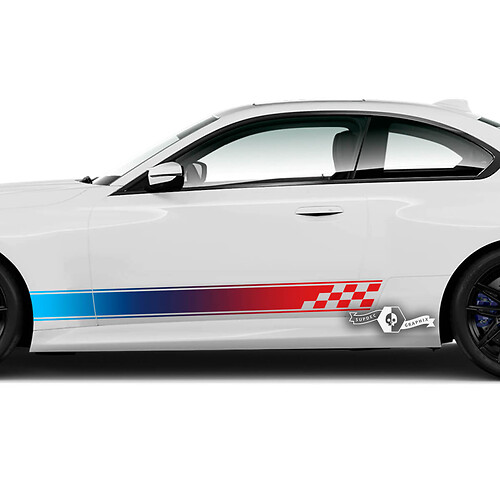 Pair BMW M2 M240 G42 F22 F87 M Performance Trim Checkerboard Flag Side Stripe Doors Stripe Vinyl Decal Sticker - Colored