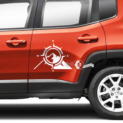 Pair Jeep Renegade Doors Side Mountains Graphic Compass Vinyl Decal Sticker Stripe