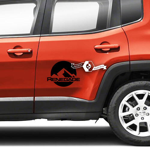 Pair Jeep Renegade Doors Side Mountains Graphic Logo Vinyl Decal Sticker Stripe