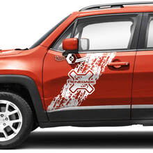 Pair Jeep Renegade Doors Side Graphic Battered Destroyed Splash Logo Vinyl Decal Sticker Stripe 2