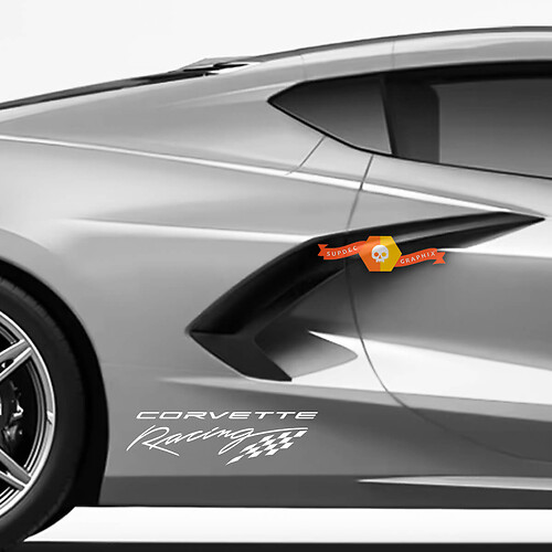 Pair Chevrolet Corvette C8 Racing Flag Checkerboard Rear Quarter Panel Side Z06 Vinyl Decal Sticker
