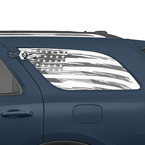 2x Dodge Durango Side Rear Window USA Flag Destroyed Decal Vinyl Stickers