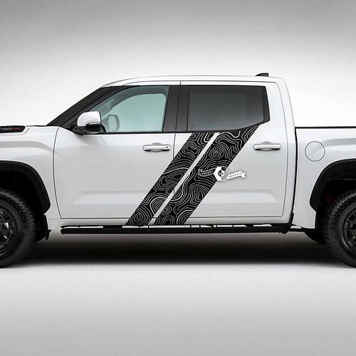 Pair Toyota Tundra Vintage Doors Side Dual Stripes Topographic Map Vinyl Stickers Decal