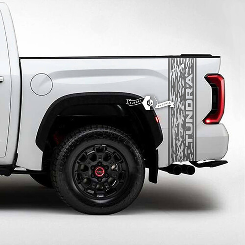 Pair Toyota Tundra  Bed Side Rear Fender Logo Destroyed Grange Stripes Vinyl Stickers Decal