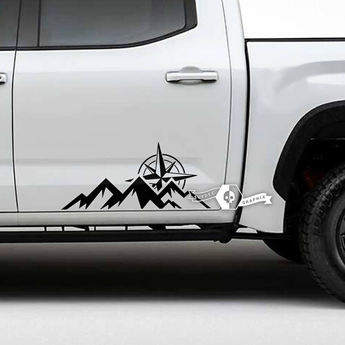 Pair Toyota Tundra Pintu Pegunungan Kompas Sisi Stripes Stiker Vinyl Decal

