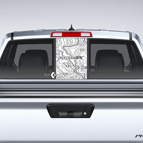 Window Glass Nissan Frontier Pro-4X Topographic Map Tailgate Vinyl Stickers Decals Graphics
